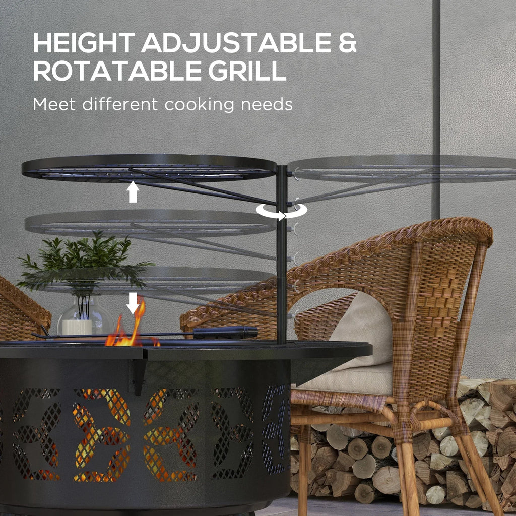 for Burning Cooking Outdoor with Round, Poker, 33" Grill Black Backyard, Grate BBQ Picnic, Fire and Wood Adjustable Capri Firepit Pit Patio,