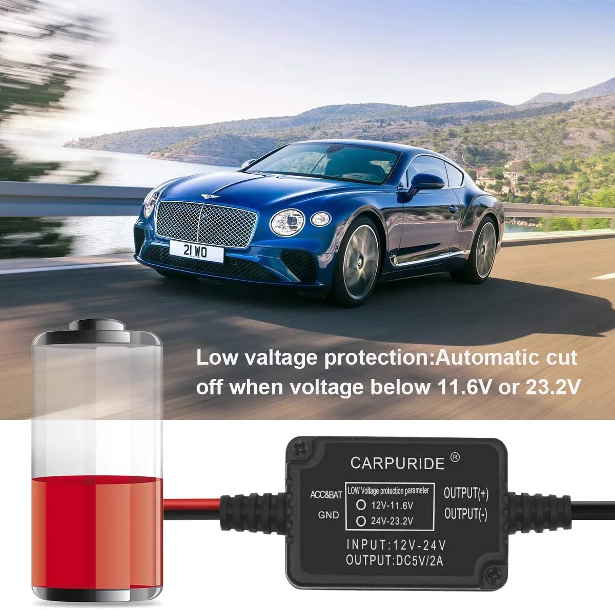 Fuse, Dash Charger Cable with 5V/2A Port, Hardwire to 12V kit Max Dash Low Camera USB 24V Mini DC Kit, Cam Car -