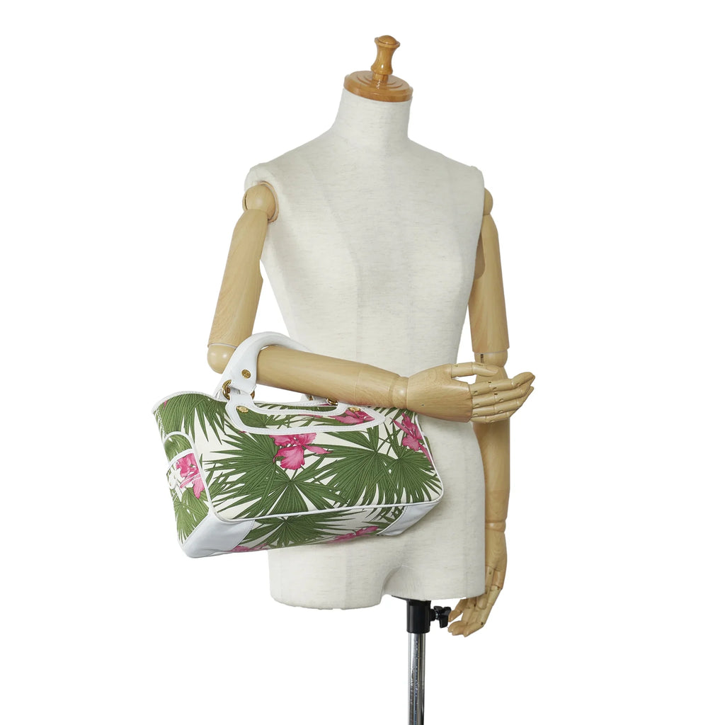 Canvas Green Fabric Top Pre-Owned Authenticated Celine Handbag Unisex Boogie HandleBag (Good)