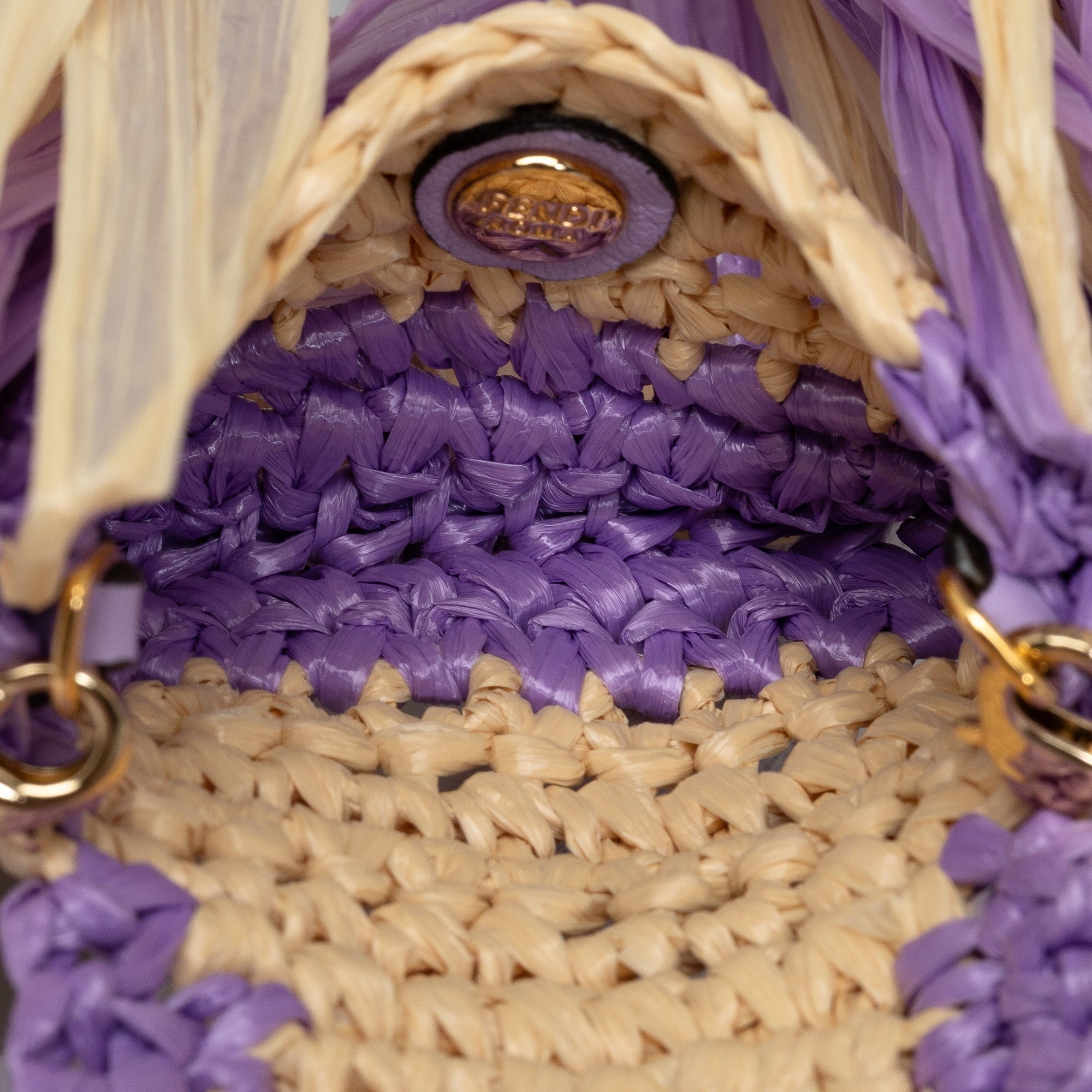 (Good) Material Authenticated Bag Raffia Fendi Crossbody Baguette Pico Pre-Owned Purple Intreccio Unisex Natural
