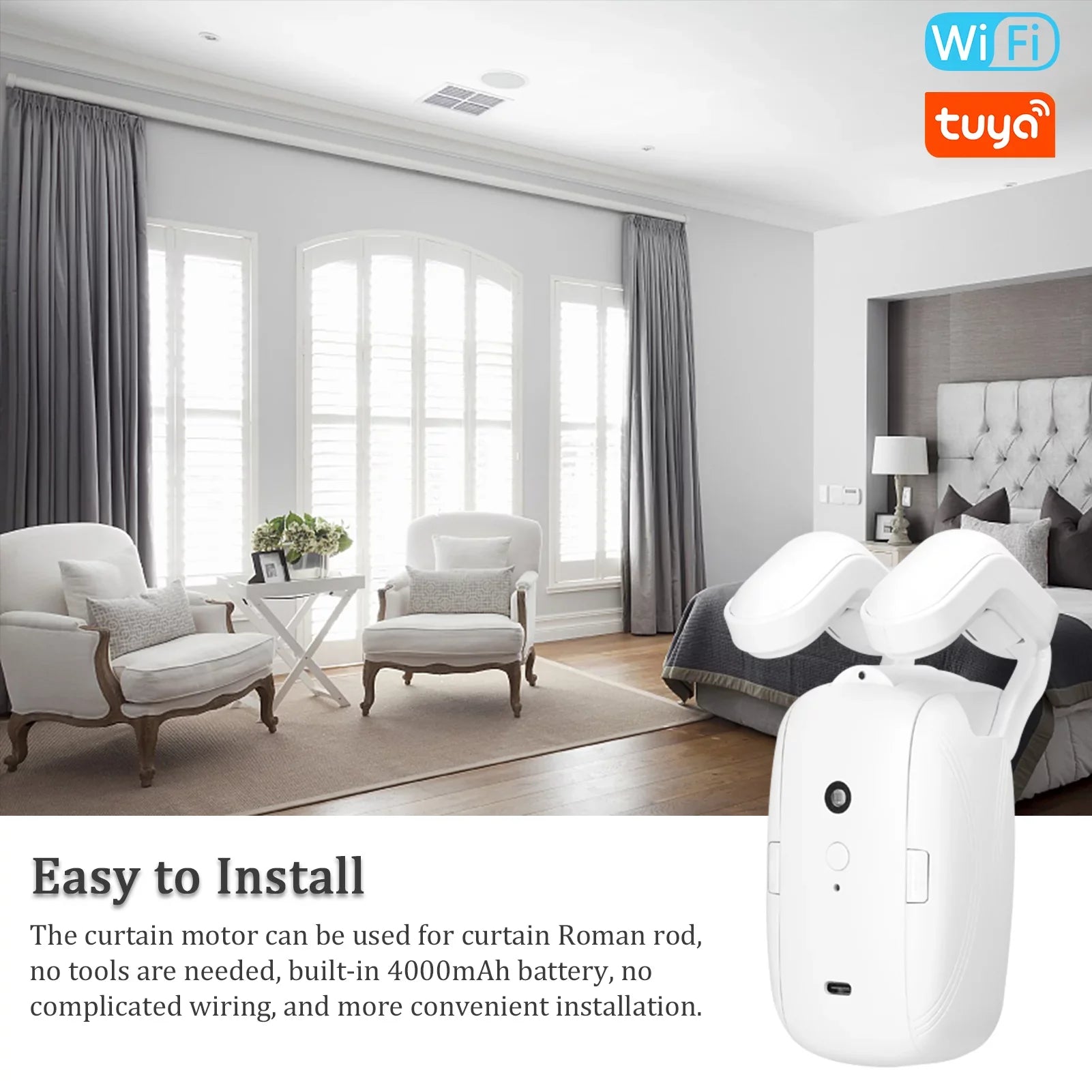 Wiring WiFi Intelligent No with Sensing Setup Motor Gateways Curtain Remote for Curtain & Control Timer APP with Robot Compatible Htovila Automatic Roman Electric Opener Rod Home Support