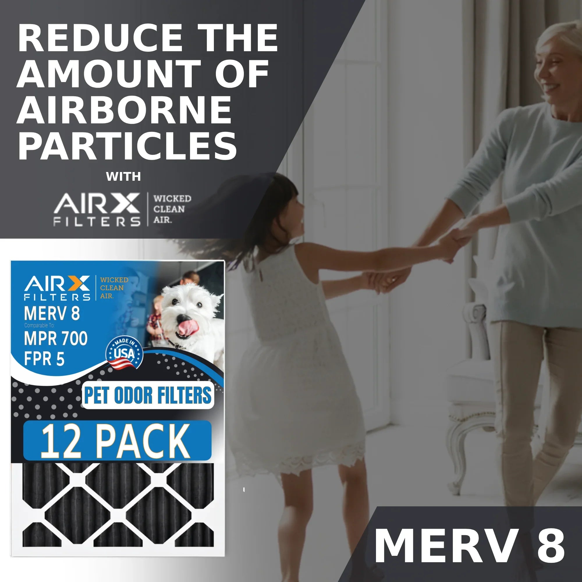 Filters Odor in Filters MERV Pack AIRX FILTERS 12x12x1 Made of CLEAN Comparable 8 Filter 12 by Furnace Retention Pet FPR Rating, WICKED 700, - to 5, AIR. Air USA MPR