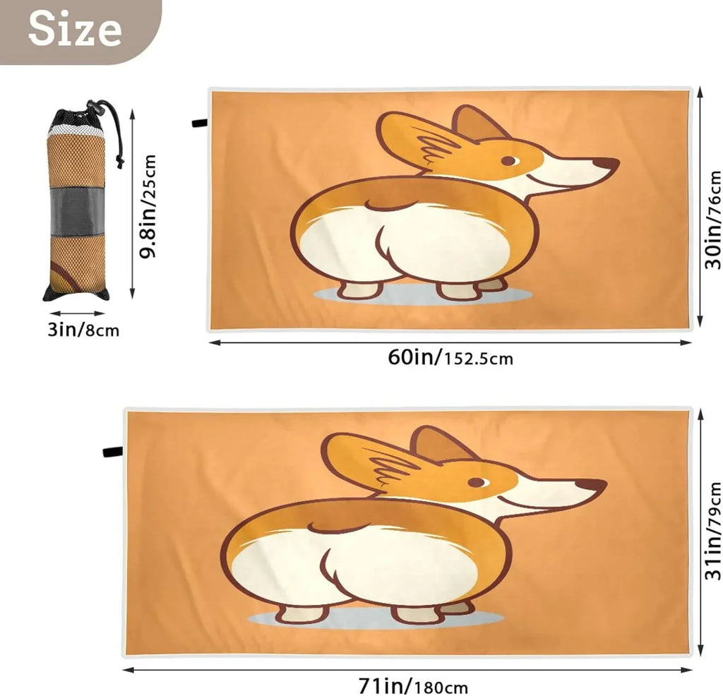 Dry Super Orange Bestwell Corgi Cute Camping Lightweight Beach Towels - Swimming Oversized Towel for Absorbent - Holiday（353） Compact Towel Quick Travel