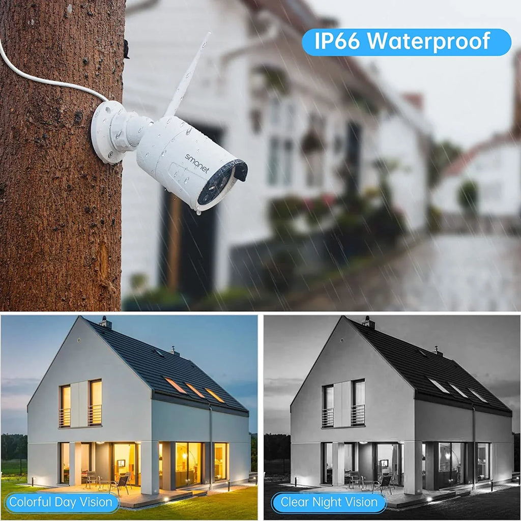 Cameras System Detection NVR than Outdoor HDD, Human System,Clearer 3MP Audio Surveillance WiFi Channel Camera Indoor 1080P,Night CCTV Kits, Vision,AI Security with 4Pcs with 8 Wireless 2TB SMONET