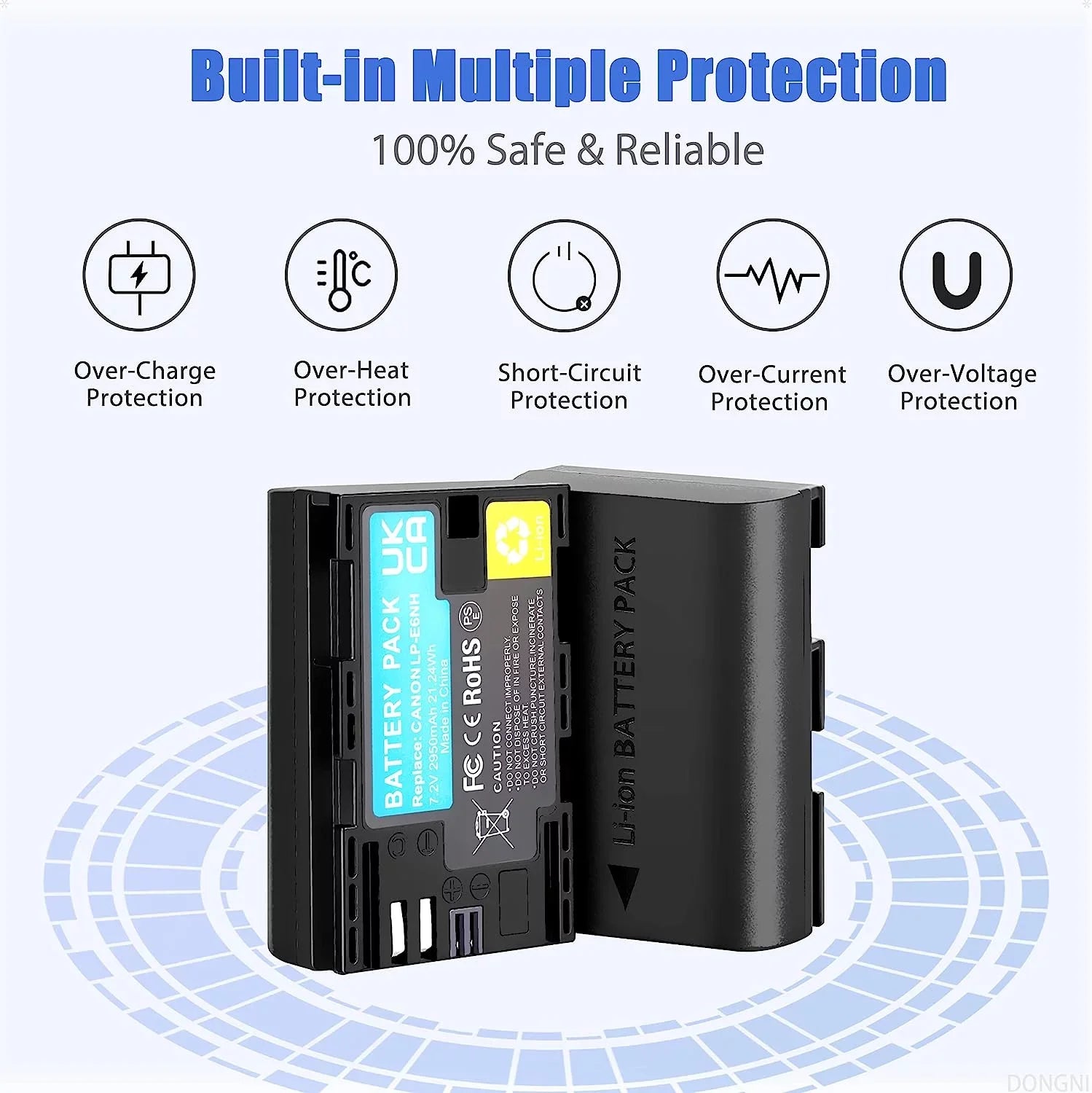 5DS 90D Mark Canon R6 R5 Charger Batteries 60D and 2-Pack EOS 70D 5D Dual 6D 7D 2950mAh LP-E6NH R for II/III/IV 80D Camera