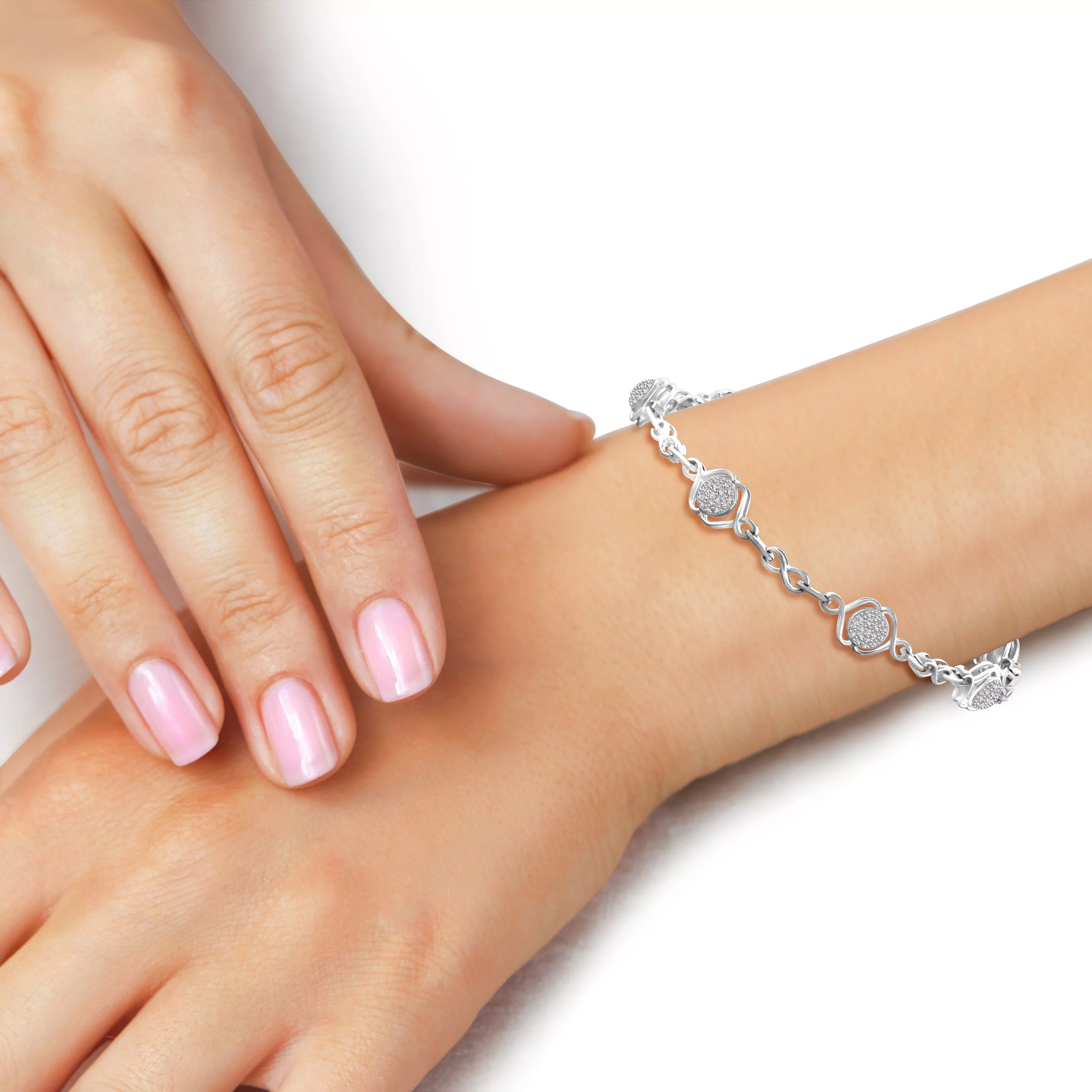 Sterling Bracelet Round-cut Accent Silver Diamond White