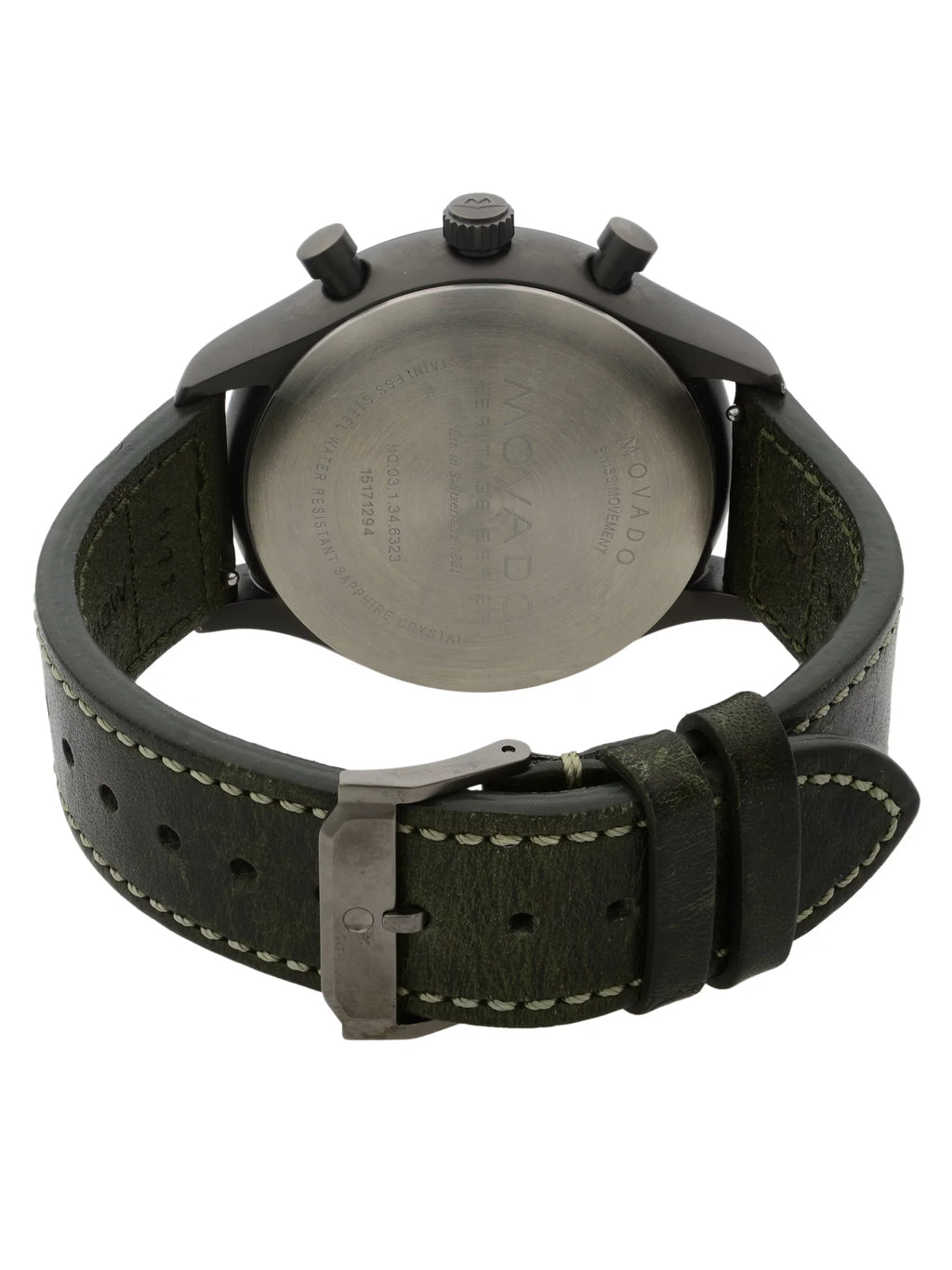 Pre-Owned Watch Heritage Movado Leather Quartz Black 3650029 Gunmetal Steel Dial Green