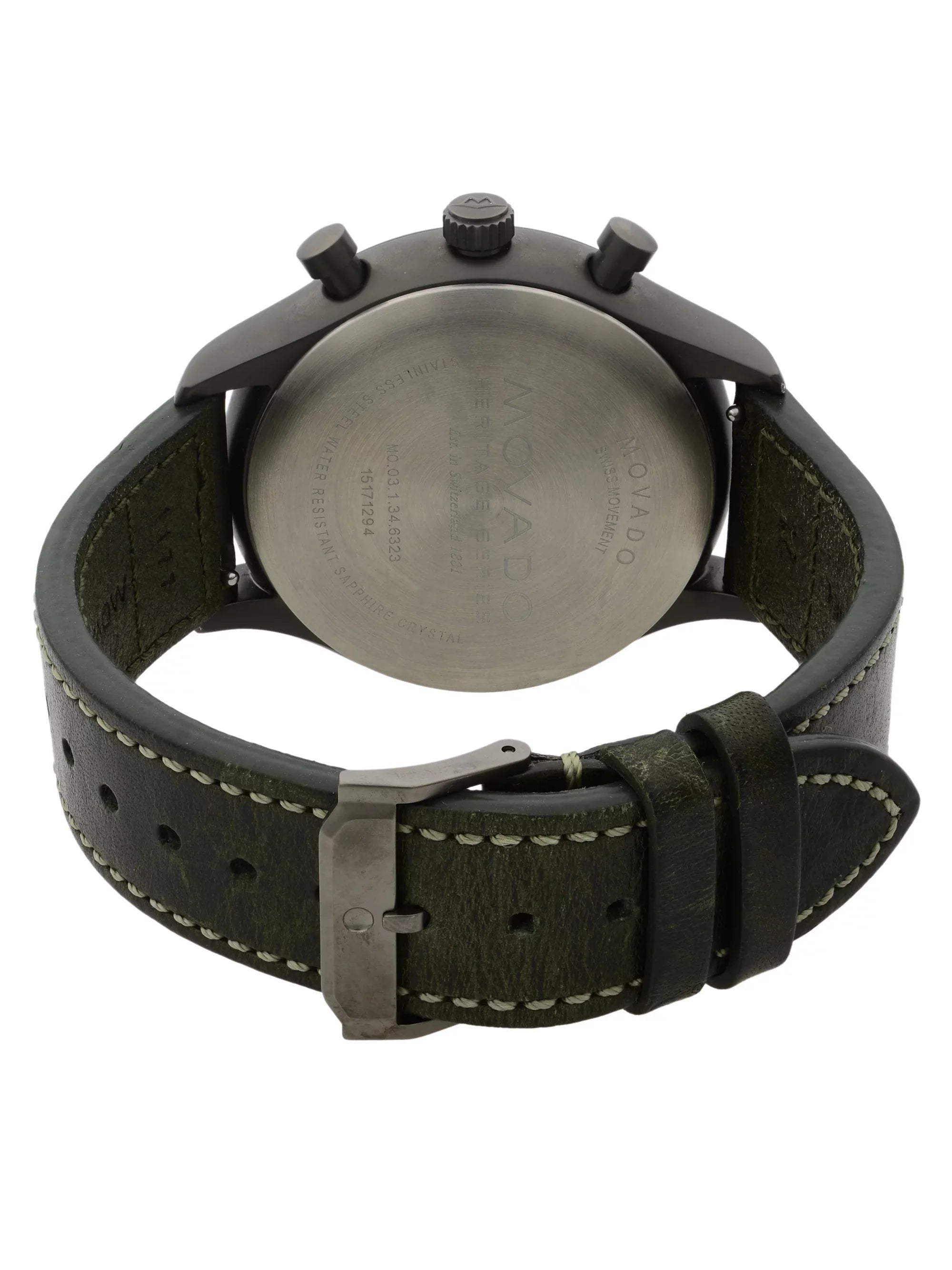 Pre-Owned Watch Heritage Movado Leather Quartz Black 3650029 Gunmetal Steel Dial Green