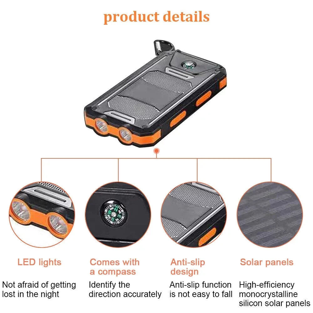 Solar Portable Cell Black. Super for Bank 10000000mAh Phone, USB Power Charger