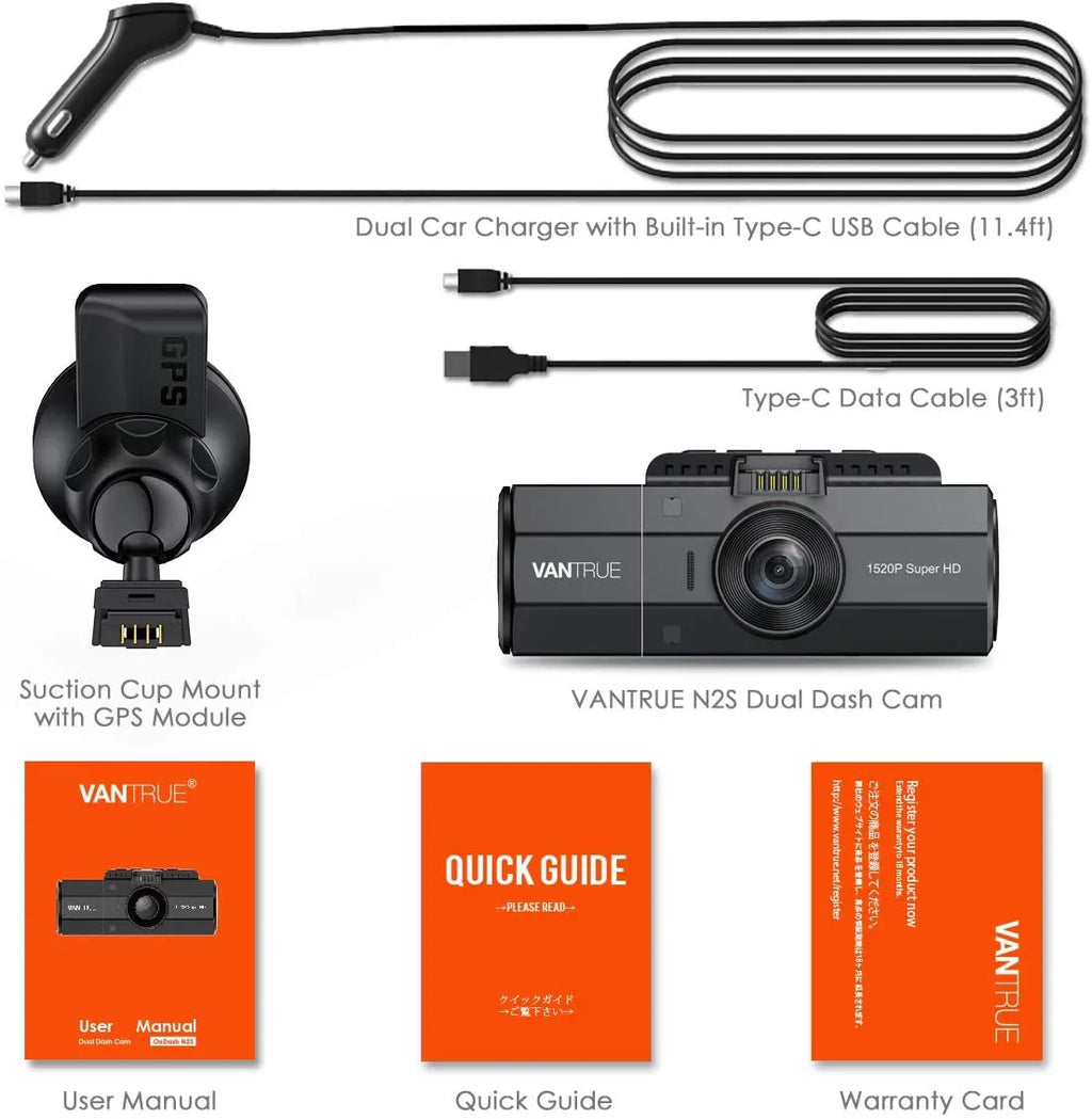 Dash w/ 4K Camera Cam Front | Vantrue Inside and N2S | GPS NV Dash Infrared