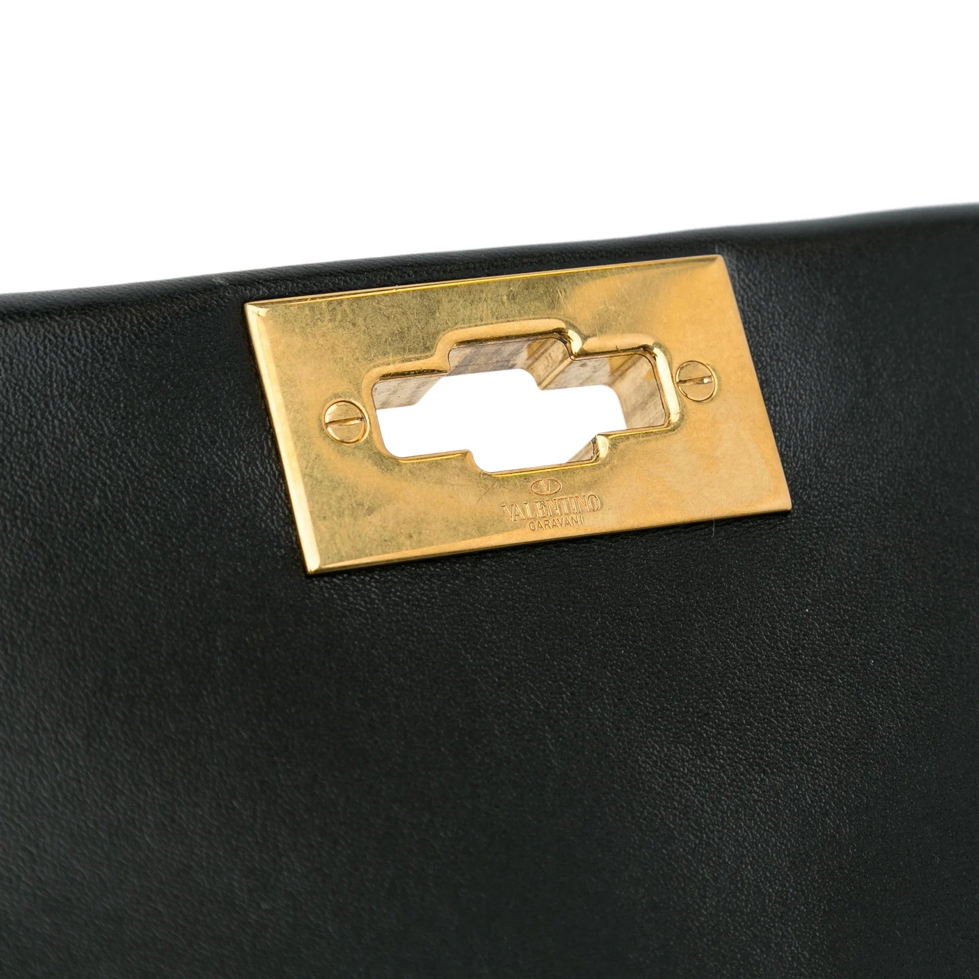 Medium Calf Stud Pre-Owned Satchel Unisex (Good) Black Authenticated Roman Valentino Leather