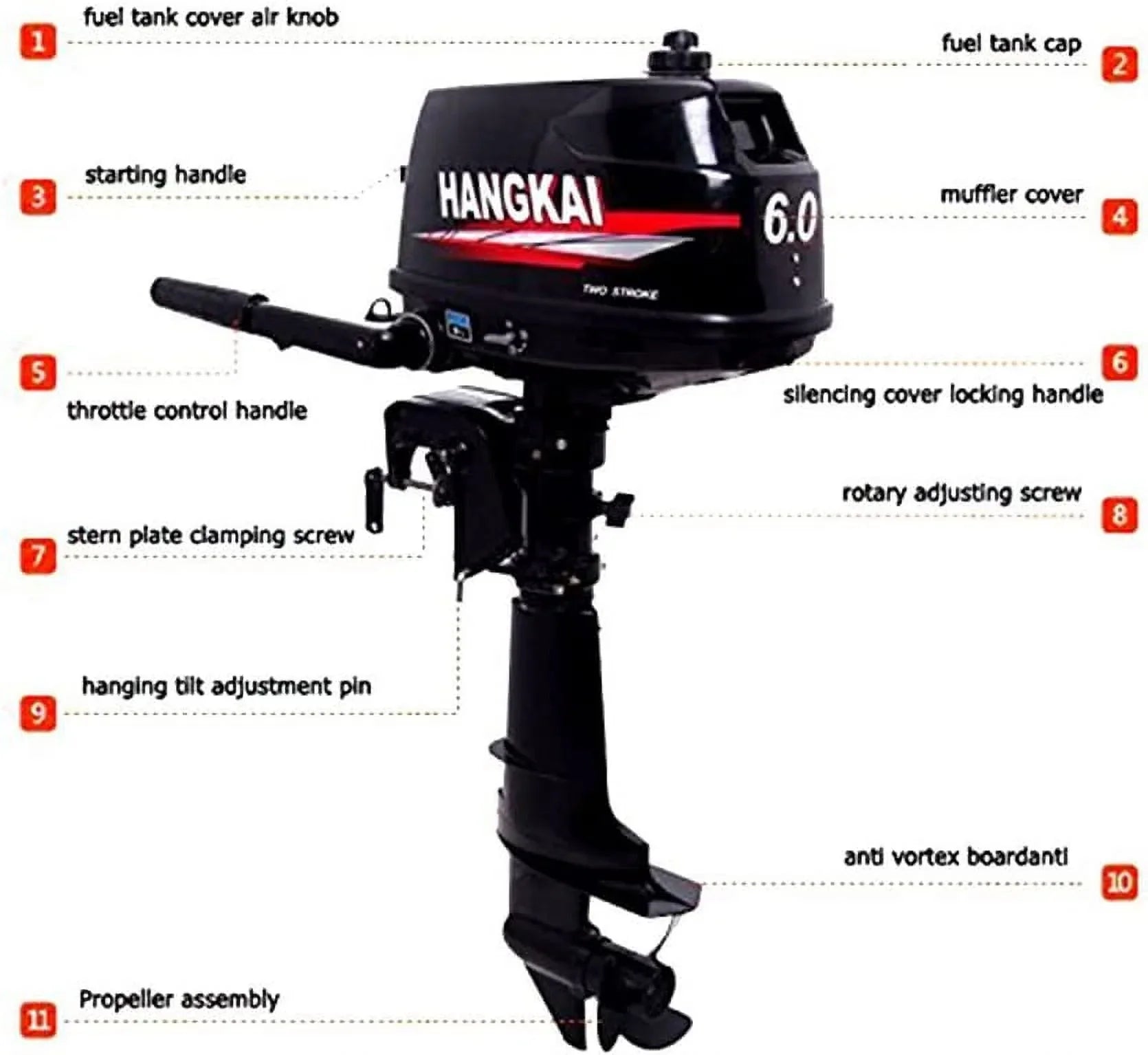 CDI Tiller Fishing 6 Outboard System Marine Water HP Motor MONIPA Shaft Inflatable Boat Engine Cooling 2-Stroke