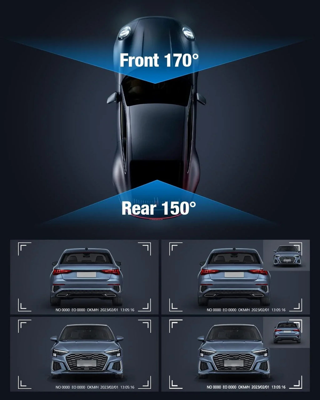 Cars 5G Dash Free Mode,170°Wide, Night for OMBAR Front WiFi Rear G-Sensor, and 24h SD 64G Cam Loop Card,WDR Vision, Recording, 4K/2K/1080P+1080P with APP GPS Parking