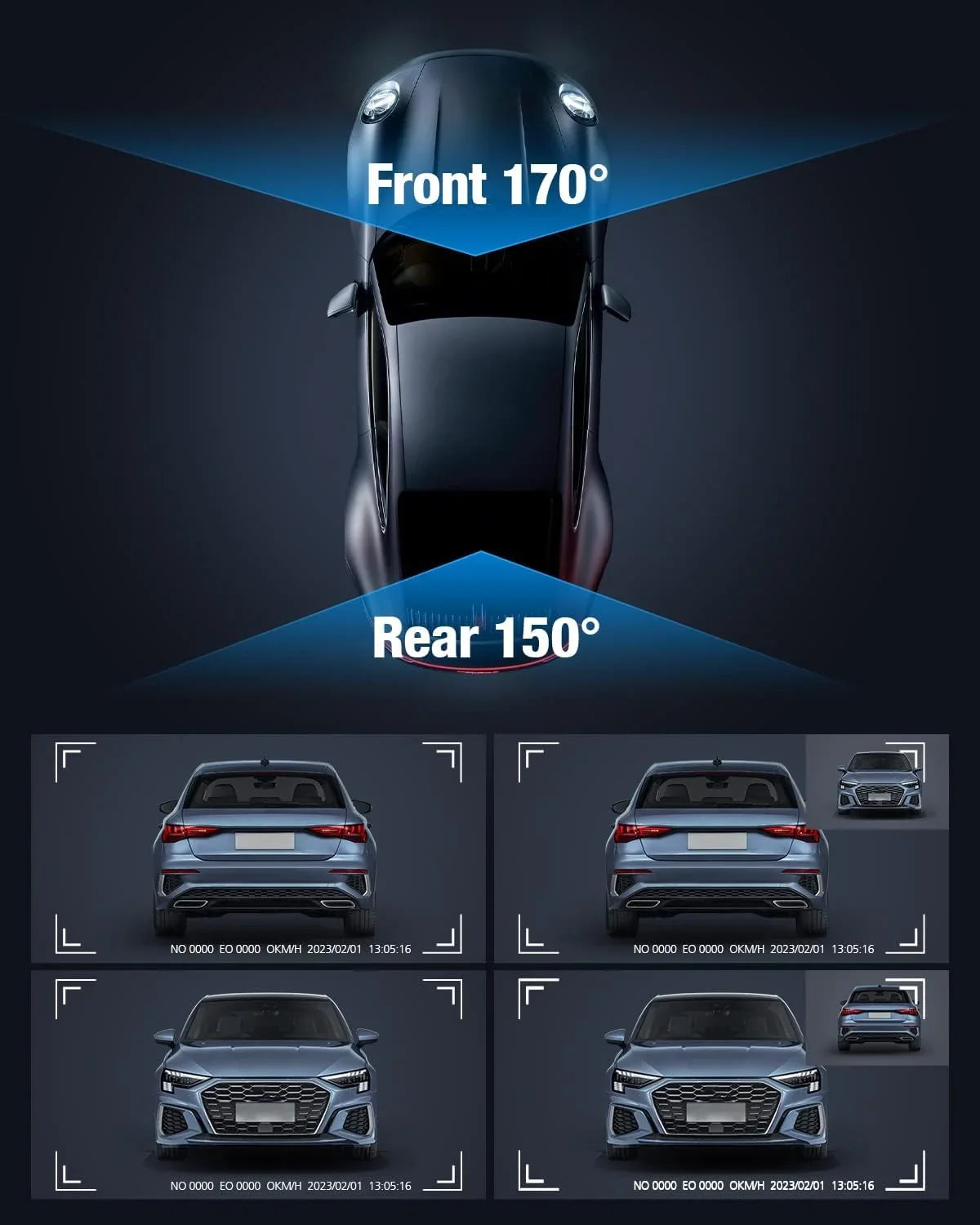 Cars 5G Dash Free Mode,170°Wide, Night for OMBAR Front WiFi Rear G-Sensor, and 24h SD 64G Cam Loop Card,WDR Vision, Recording, 4K/2K/1080P+1080P with APP GPS Parking