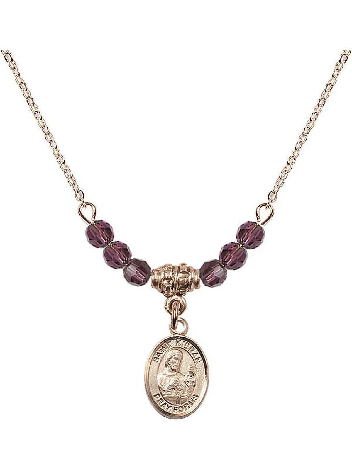 4mm February Hamilton with Purple Necklace Charm Beads and Plated 18-Inch Month Stone Gold Kieran Saint Birth