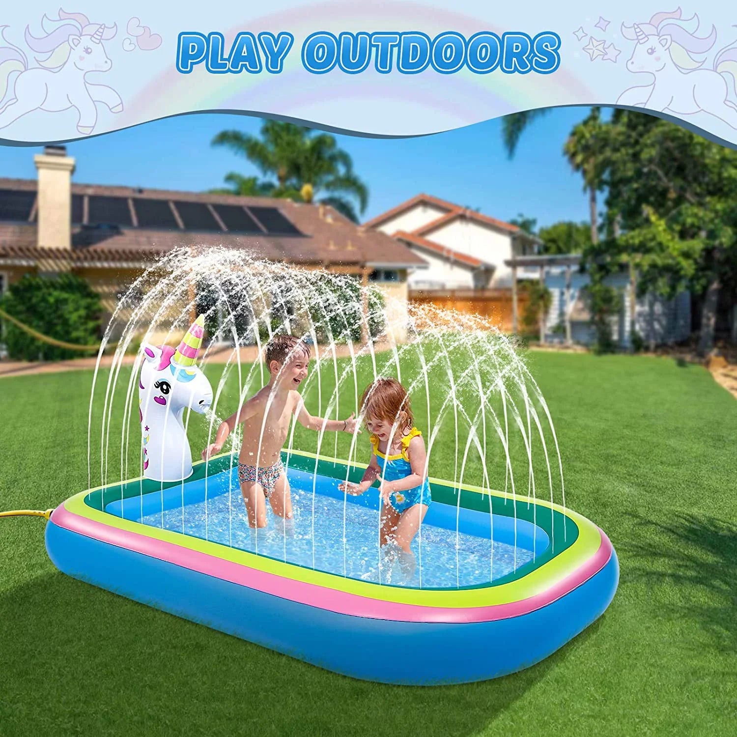 Kiddie Kids, for Pool - Intera Sprinkler Outdoor Pools 68" Paddling Toddlers for for Sprinkler Pad Unicorn Splash Inflatable for Splash Pool Baby Play Water Toys Games Outside, Mat Backyard, Summer