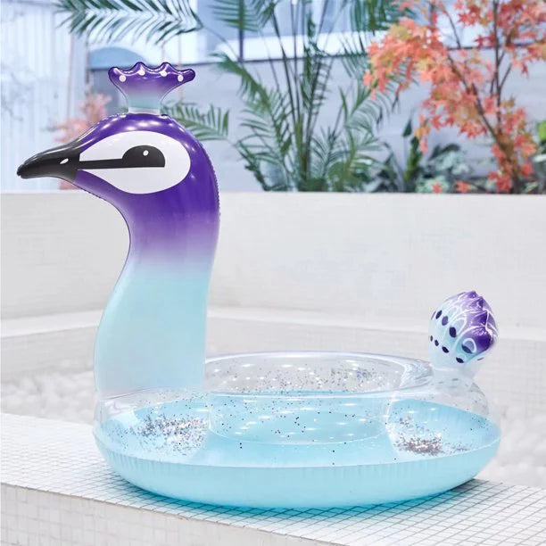 Melia Glitter Designed Peacock Kids Pool for 48 Inflatable Fast Water Party Float Raft Valves Beach with Toys Decorative Inch | Party Lounge Game Summer Swim