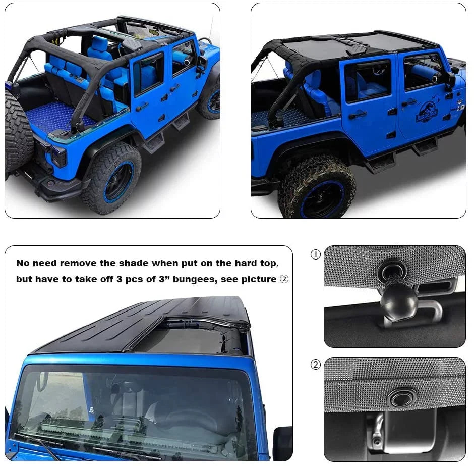 Shade Blocker (2007-2018) JK Front Sunshade Mesh Bag-10 Shadeidea Grab Screen with JKU Jeep Wrangler Unlimited 4-Door Sun Cover Warranty Top UV & Years Rear-Gray