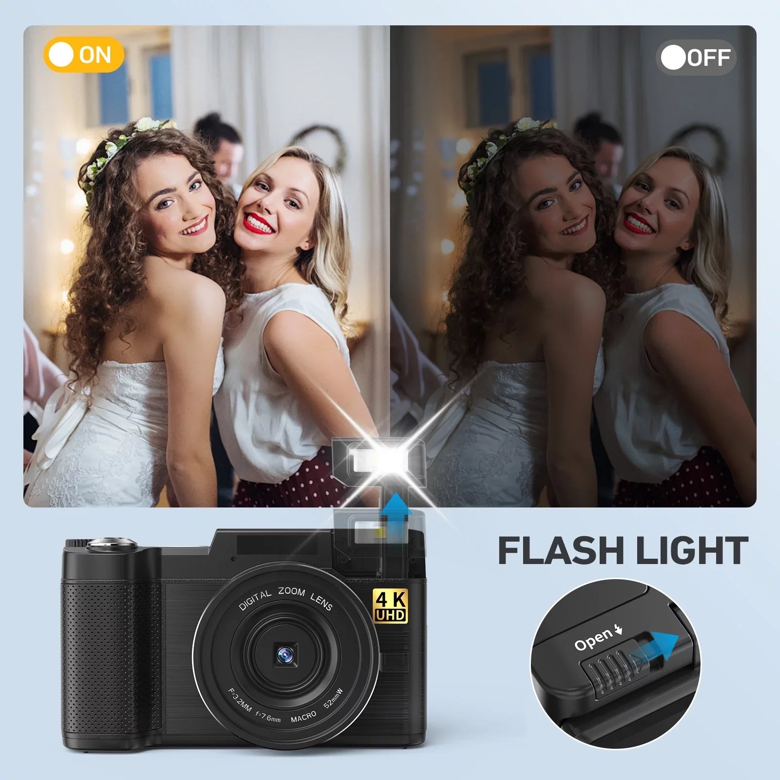 Flash, Camera Screen Digital for Photography MARVUE Function 48MP 3’’ Camera Liftable with Macro Camera YouTube Digital Zoom 180°Flip Vlogging 4K & 16X