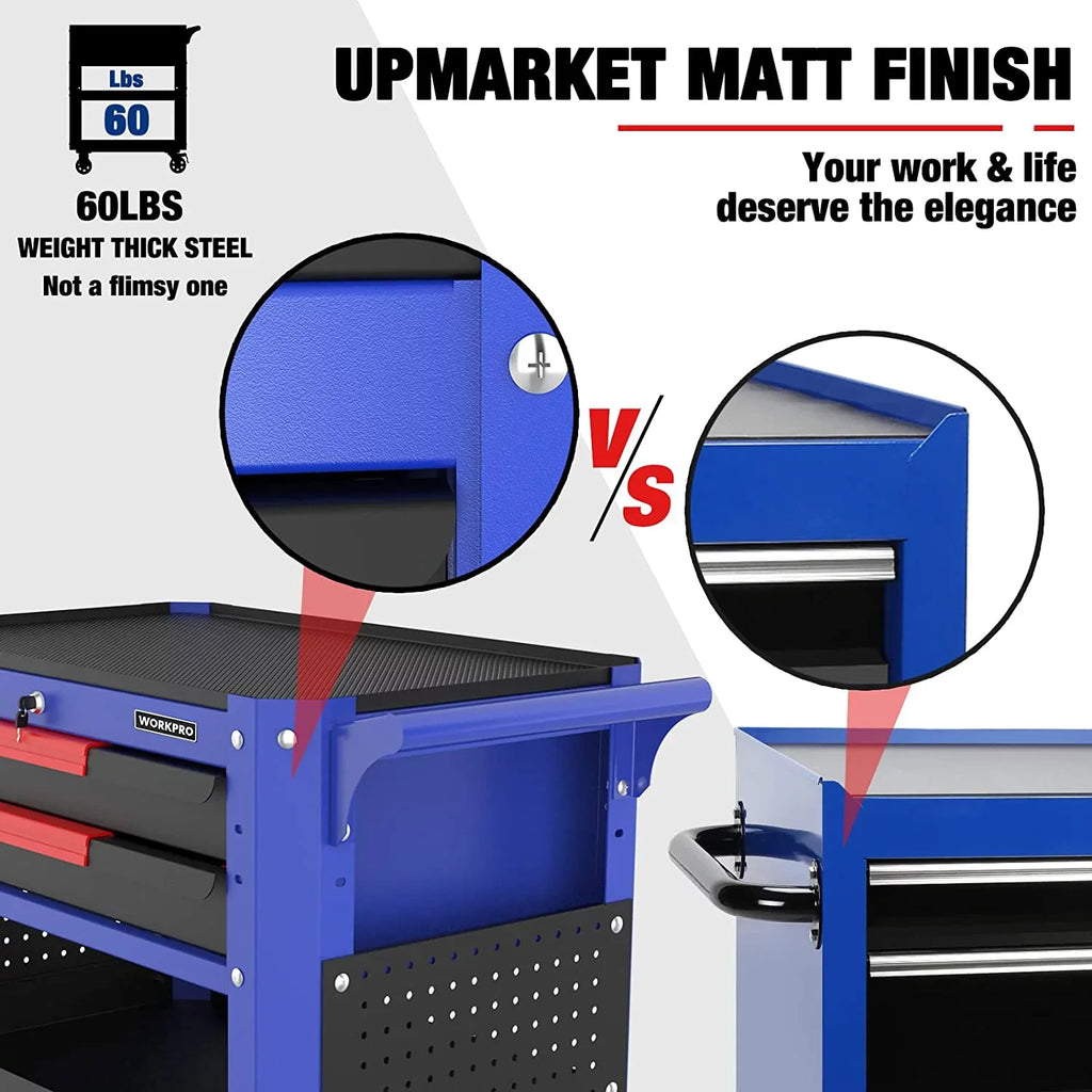 Organizer Duty lbs System, Wheels Cart, Workshop, Tool and Heavy 400 Service Cart with Utility 28" Mechanic, Premium Industrial Storage Load Locking Warehouse, WORKPRO Rolling for 2-Drawer Garage,