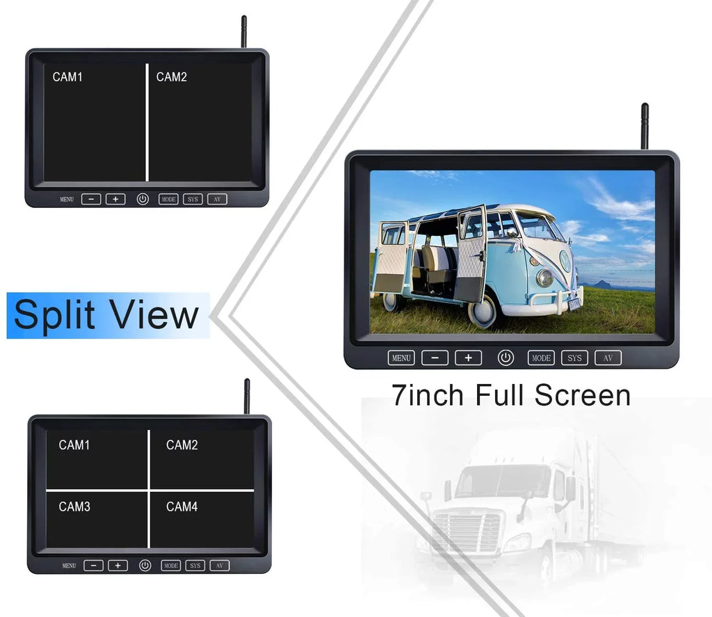 DVR IP69K Split 7'' ZEROXCLUB Camera Truck/RV/Trailer/Bus-B701 1080P for Backup Touch Waterproof HD Monitor Wireless Night Vision