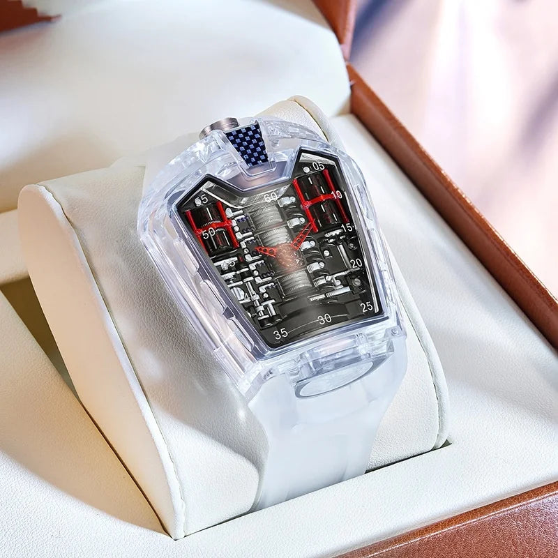 engine heart racing A battery quartz men's transparent avant-garde cool acrylic watch