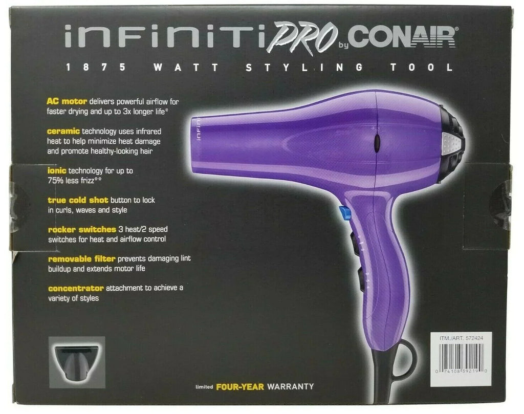 Styling Pro Salon Watt Dryer Performance Infiniti 1875 Motor Hair Conair Tool AC