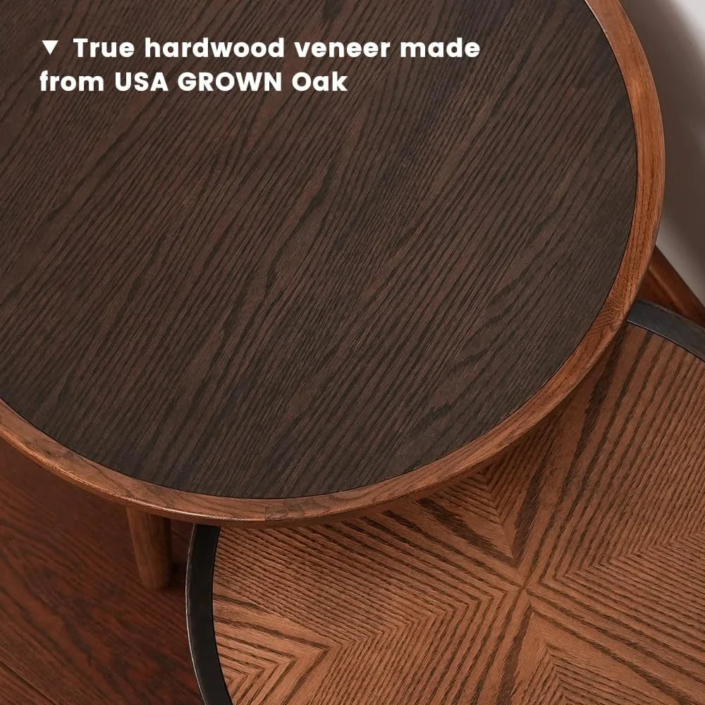 Bedroom, Room, & Coffee - Balcony Wood Table, Table with Standard for Oak Round Solid Side Living Solid Structure Hardwood Feet Table CONSDAN Nesting