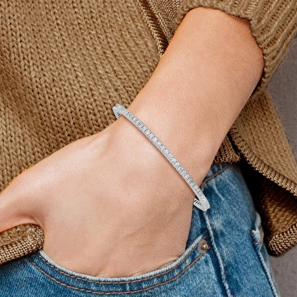 Slip-on Row 2.3mm Primal Single Bangle Sterling Rhodium-plated Cubic Zirconia Silver Silver