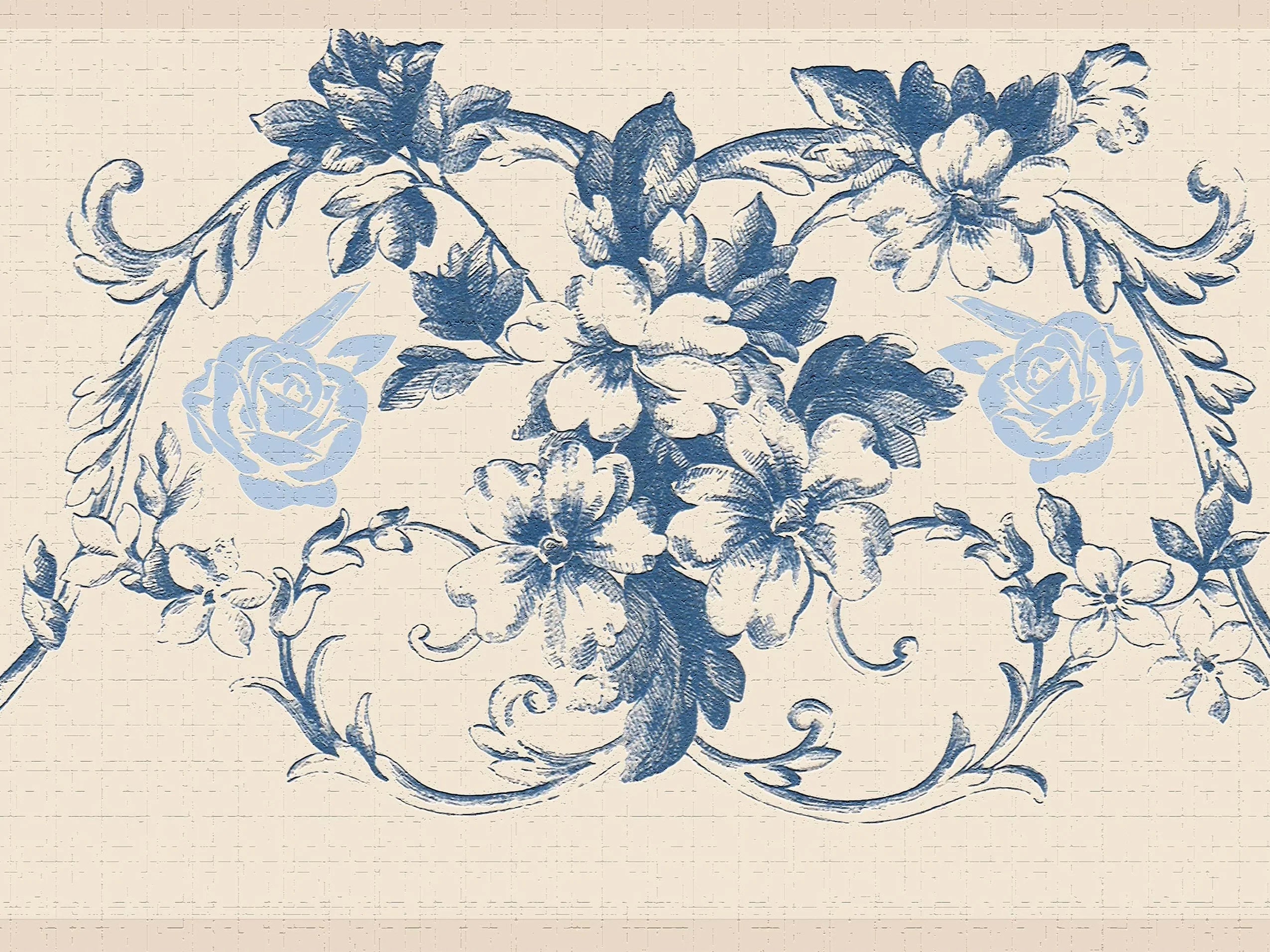 Adhesive Wall in, 7 Vines Self Border Stick 15 Design, Dundee Peel Flowers ft Blue Scrolls Retro Wallpaper Border Deco's Damask - x and