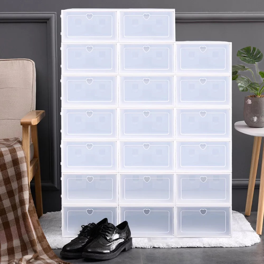 Foldable Organizer Drawer Flip Clamshell Loyalheartdy Box Plastic Shoe Clear Container Boxes Stackable Case 20Pcs Shoe Storage
