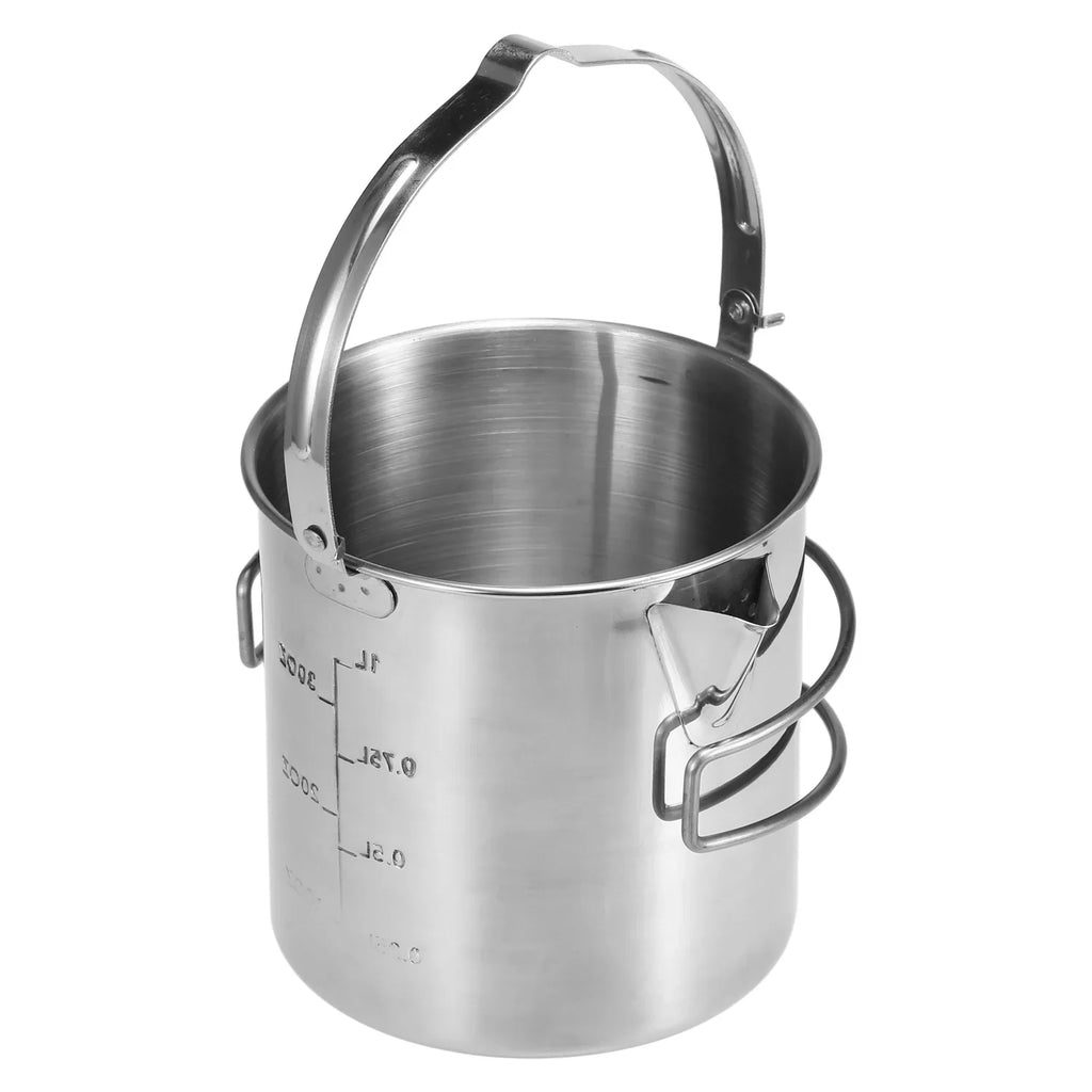 Camping Backpacking Foldable Cooking 1L Pot Outdoor with Handle Portable Stainless Kettle Steel