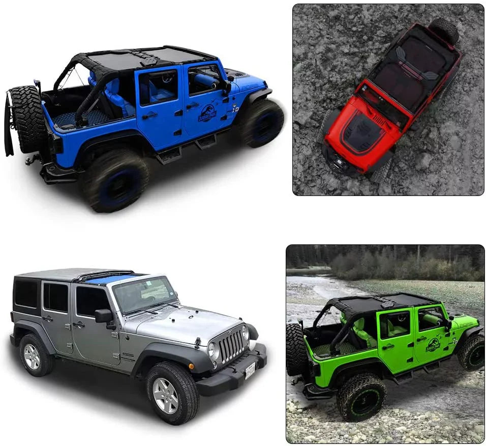 Shade Blocker (2007-2018) JK Front Sunshade Mesh Bag-10 Shadeidea Grab Screen with JKU Jeep Wrangler Unlimited 4-Door Sun Cover Warranty Top UV & Years Rear-Gray