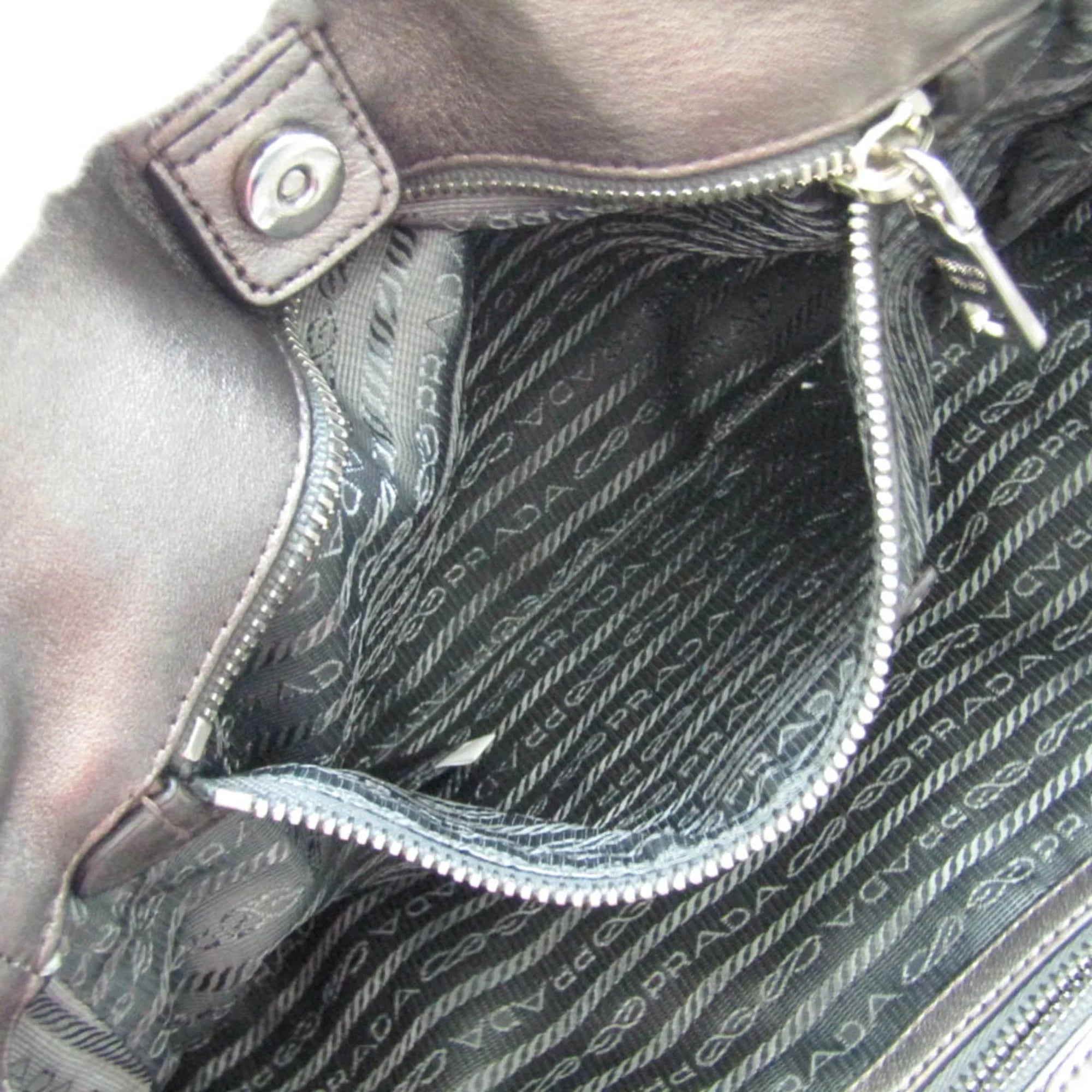 Tessuto,Leather Bag Pre-Owned Women's Prada Tote Bronze,Gray (Good) BR4007