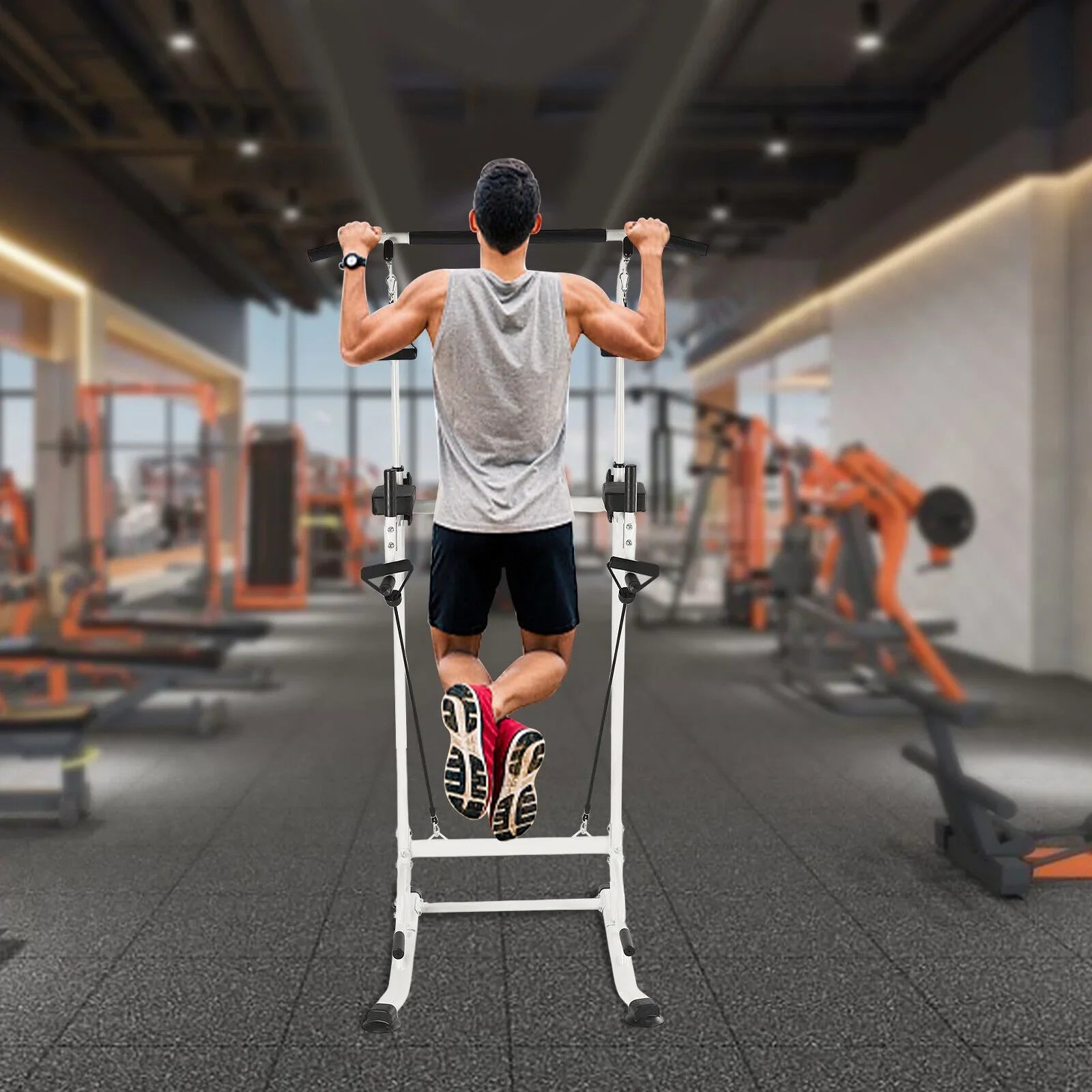 Black Power Pull Gym Chin Home Push Up Tower Adjustable Power Bar Tower Station Gym Home Dip Height