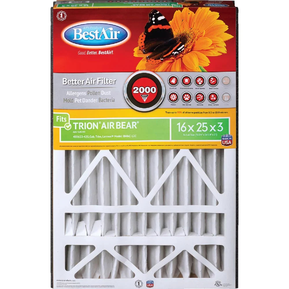 Bear Trion In. PK, Pleat Deep Filter x 25 Furnace BestAir 16 In. x 3 In. Air 1 11 MERV