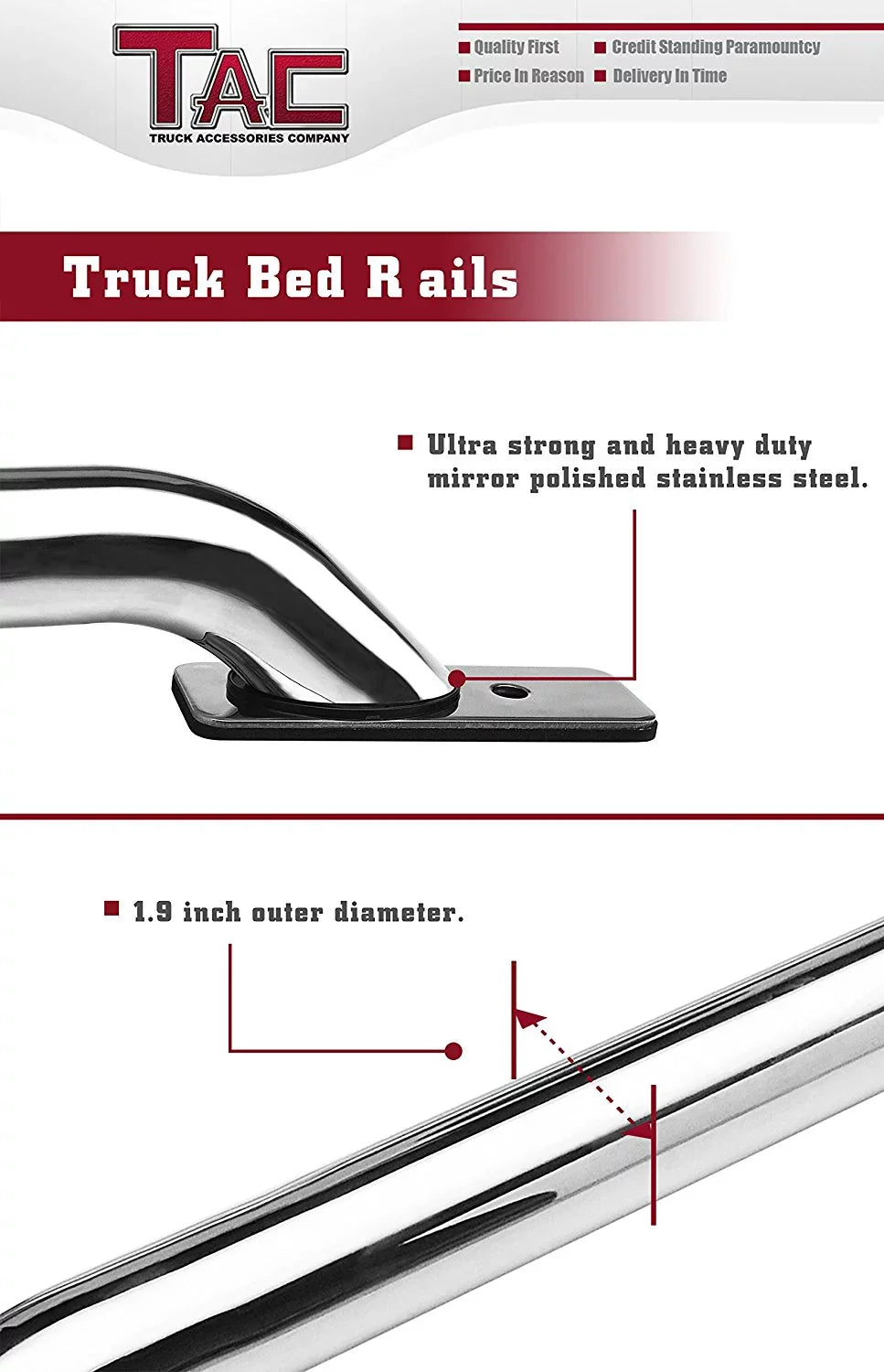 Rails Bed 304 2014-2024 Sierra Stainless Truck TAC 2pcs Standard CarbonPro Chevy Steel Rails Accessories Fit Bed(Excl. 1500 Denali Side Silverado/GMC Editions) 6.5ft