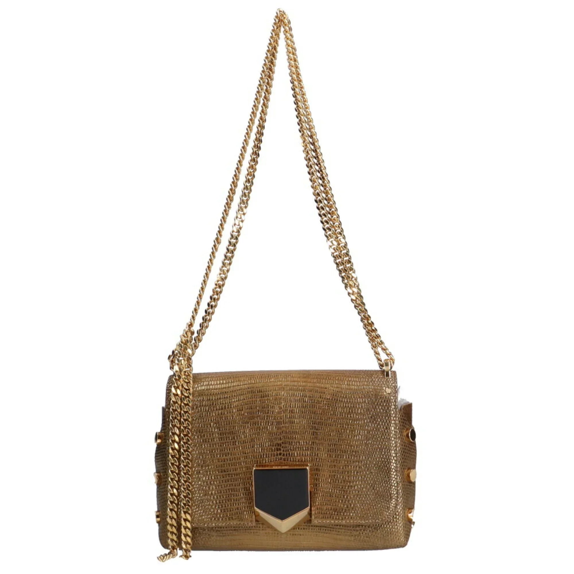 Shoulder Chain Women's Pre-Owned Bag Leather Gold Jimmy (Fair) Choo