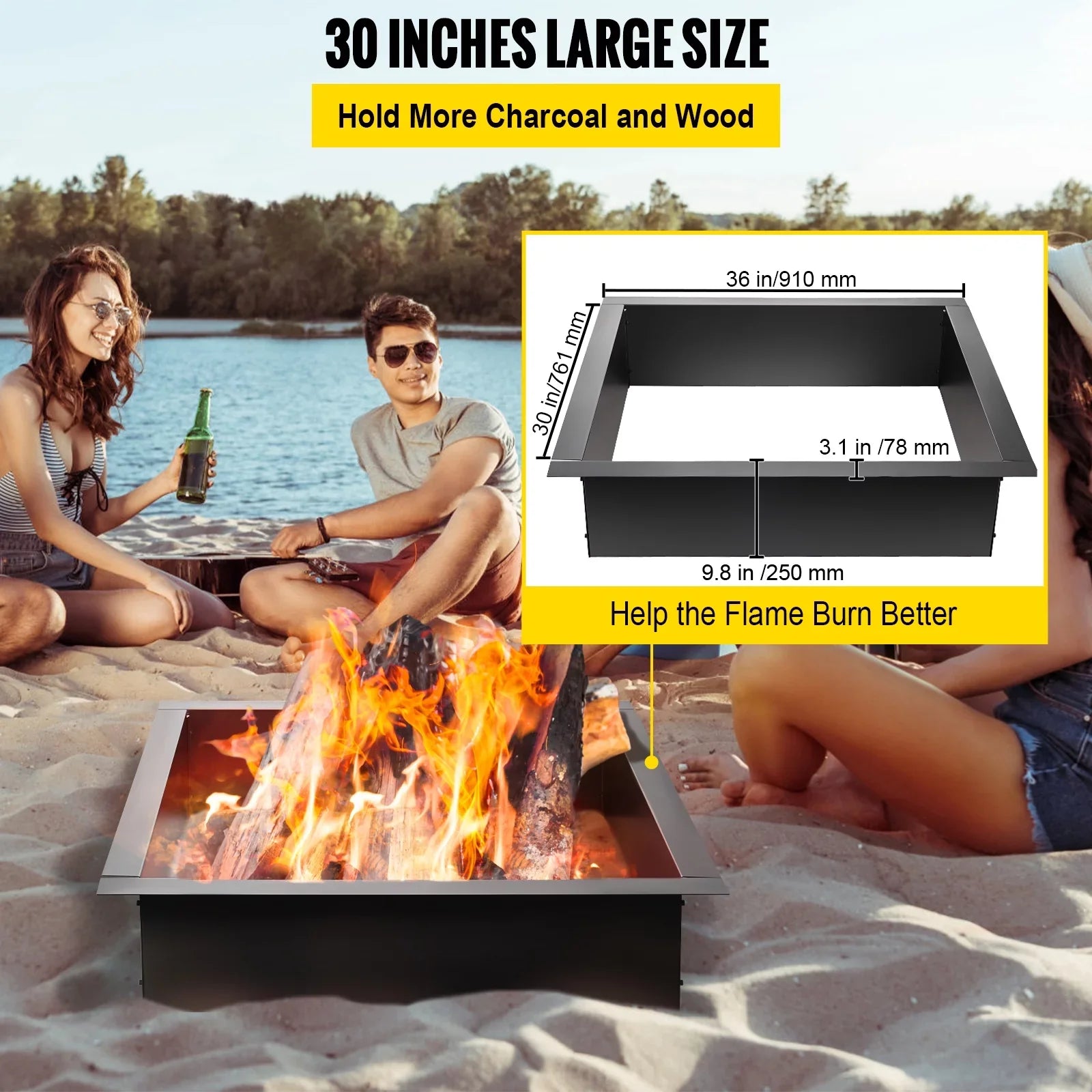 Steel DIY Insert BENTISM with 30" with Fire for Ring, Fire Liner Ring, Insert, Fire Square Simple Installation Duty Tongs Backyard Outdoor, Pit Pit Bonfire Heavy Patio,