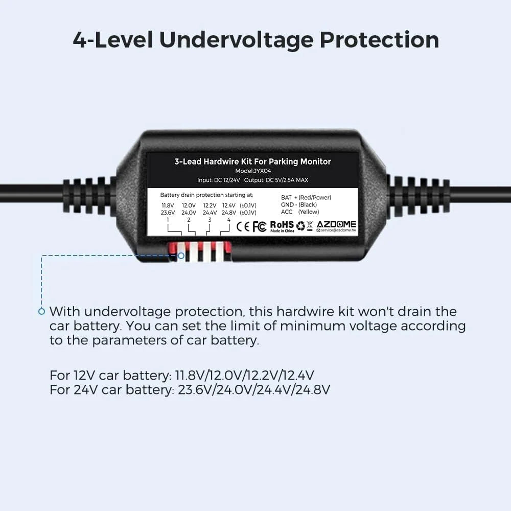 M300S ro Kit Cam Kit, Dashcam, 5V/2.5A USB Hardwire 12-24V to Lead 3 Dash JYX04 Converts for Low Hard Wire