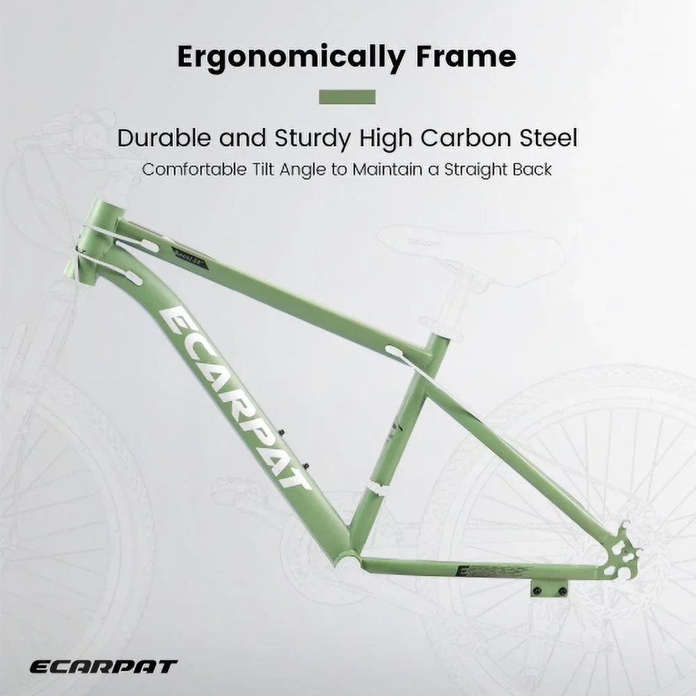 Bike Carbon Mens Womens Trail Inch 21-Speed Frame Bike, 24 steel Bicycles Shifter A24301 Brakes Disc City Fork Mountain Commuter Mountain Wheels, Thumb Ecarpat Front