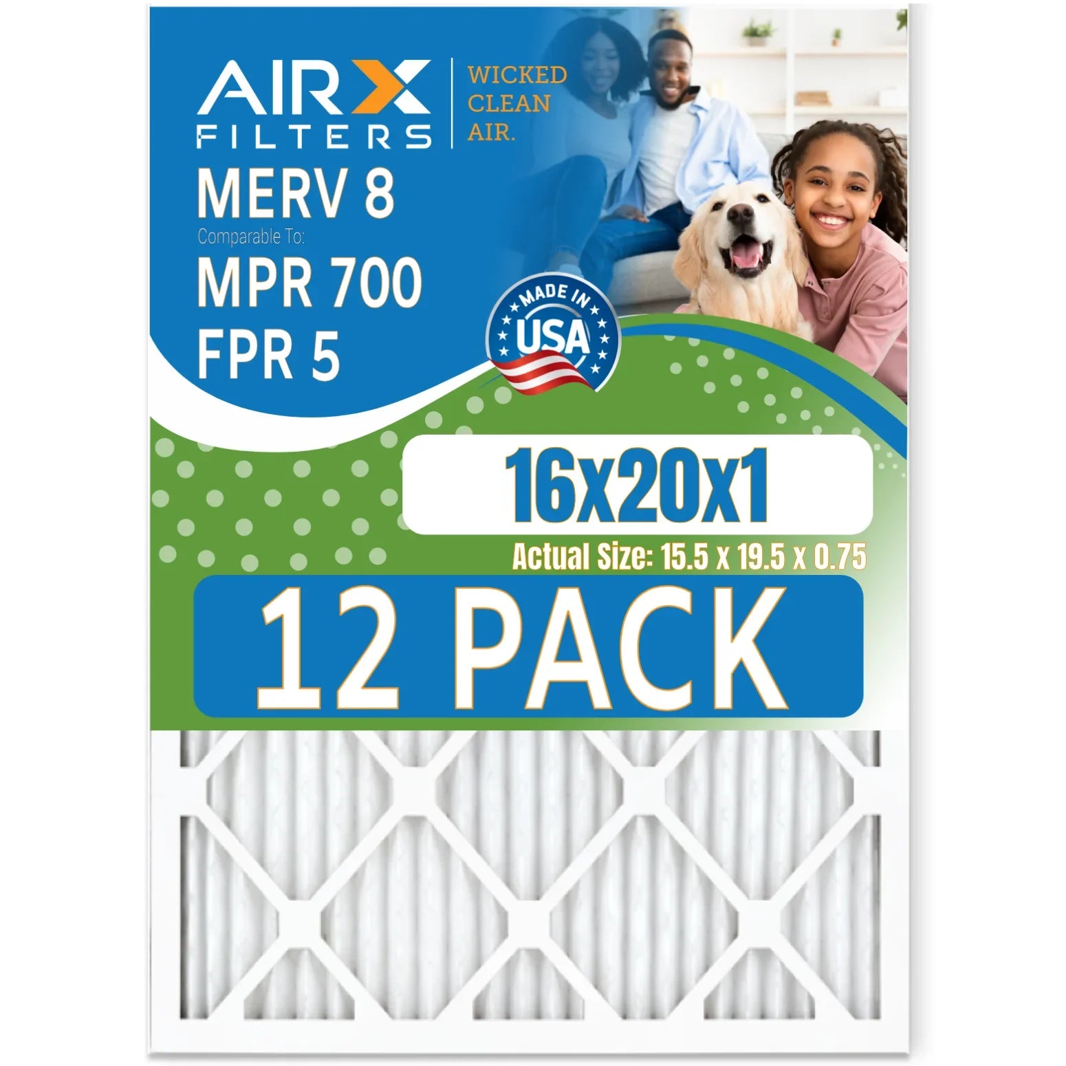 WICKED Air 16x20x1 to Rating, Comparable MPR FILTERS Filters 700 8 by USA of in CLEAN Filter Pack AIR. & 12 MERV AIRX - Made 5 Furnace FPR