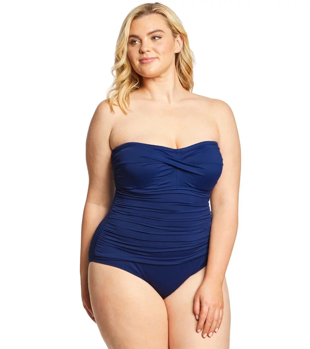 One-Piece Plus Size Ralph Women Navy Swimsuit Lauren Bandeau 16W Twist