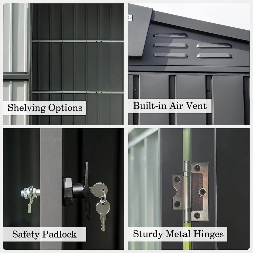 Shed Garden Storage Trash Black) 10'X Door Cabinet Lawn Steel for Backyard, Outdoor Outdoor Storage Can, Tools, with Galvanized Patio, (10X8ft, Homiyad Shed for Lockable 8', Bike, Metal