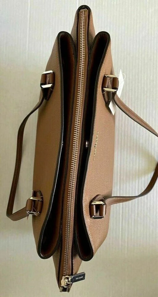 Leather Large WKRU6948 NWT Kate 3-Compartment Monet Brown Spade Tote $399