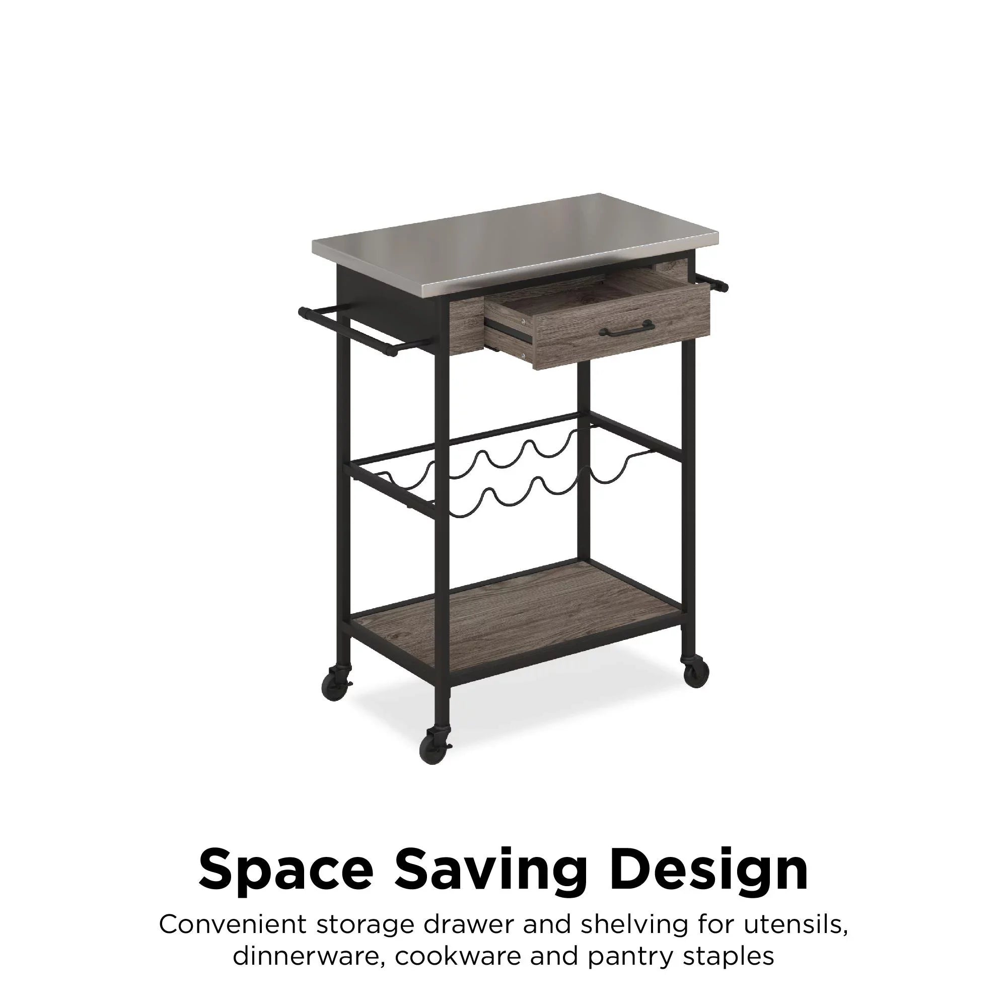 Black Multifunctional Storage, Kitchen Rack Metal, Steel Cart, Stainless and Nora Novogratz and Brown Wine Pantry