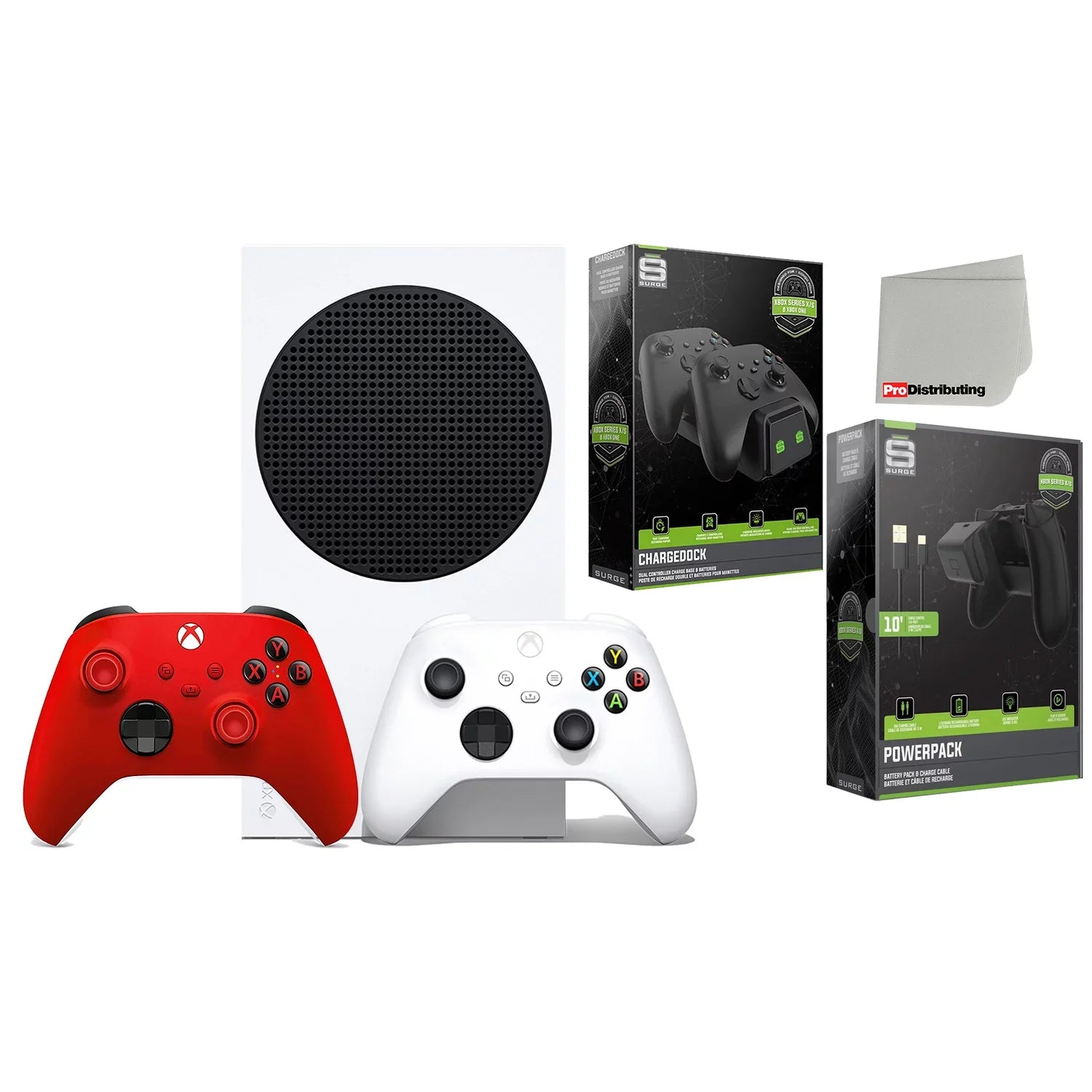 Extra Base Red Wireless with Microfiber S Cloth Powerpack Pulse Cable - with Controller - Series Charge 512GB CHARGEDOCK Microsoft Battery/Charge and Digital Surge Bundle Console Dual Xbox Cleaning