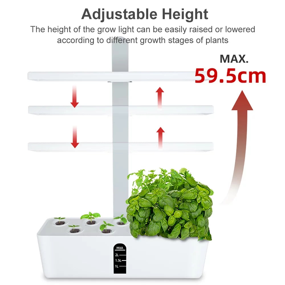 Growing Timing System Indoor for Kit Kitchen Garden Height Adjustable Automatic Water Pump Smart Tank with Pods 15W Grow Lights Water LED Home Smart 9 Office Hydroponics 2L