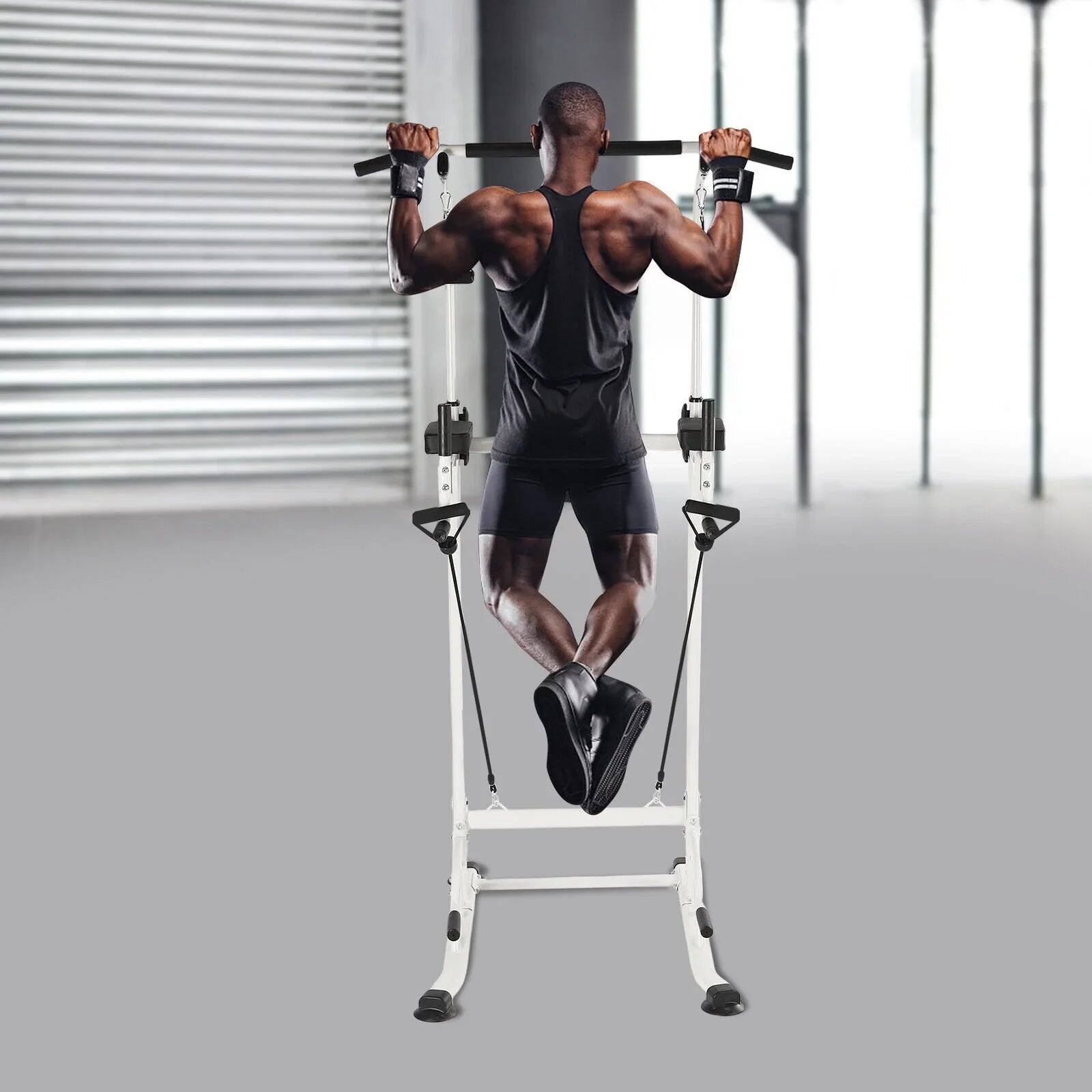 Black Power Pull Gym Chin Home Push Up Tower Adjustable Power Bar Tower Station Gym Home Dip Height