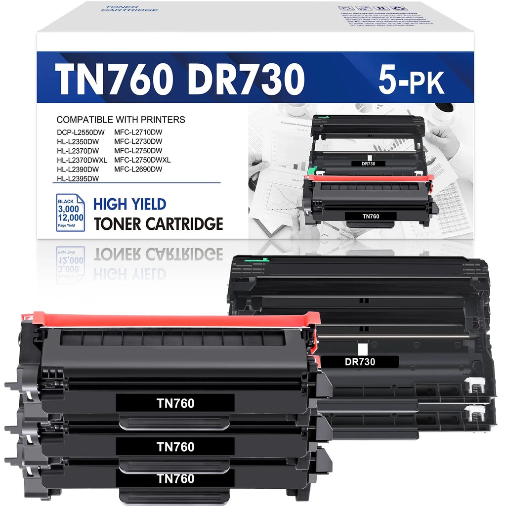 Cartridge Drum Yield Compatible DR730 ) DR730 TN760 for Set 2x Toner, DCP-L2550DW Unit Printer Unit High MFC-L2690DW and TN-760 Drum HL-L2350DW Toner Black (3x Brother MFC-L2710DW